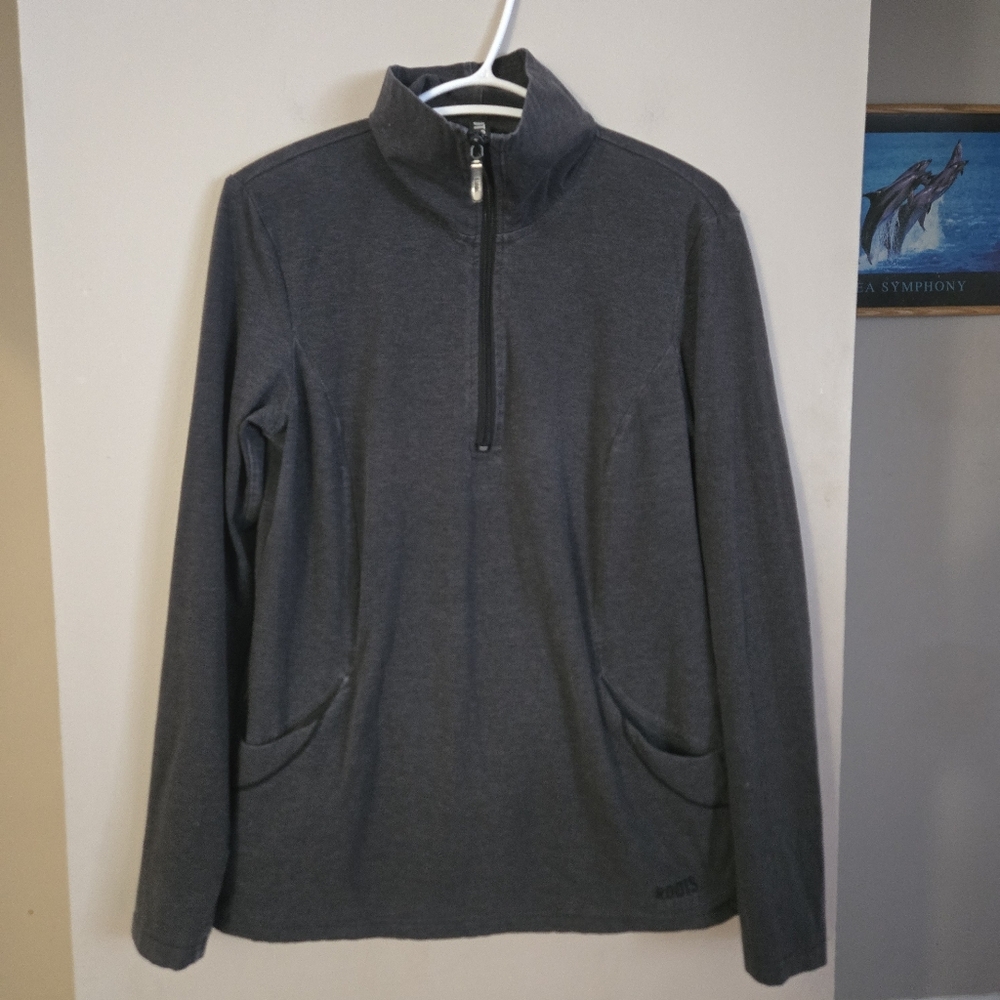 ROOTS womens Gray Half-Zip Sweater Medium